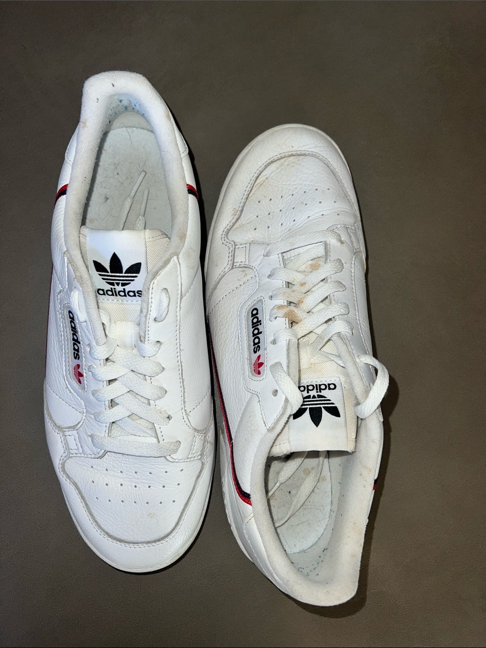 adidas White Leather Sneakers with Red Trim